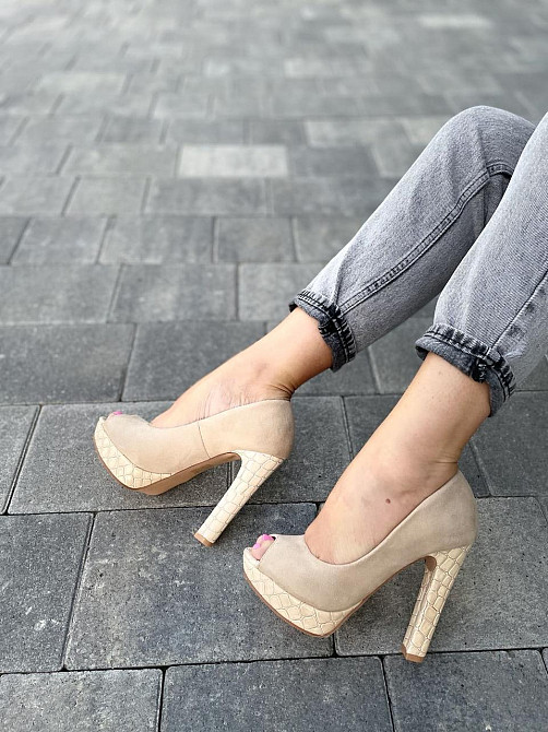 Туфлі жіночі F335 бежеві екозамша каблук 11 см (2553) Коломыя - изображение 2
