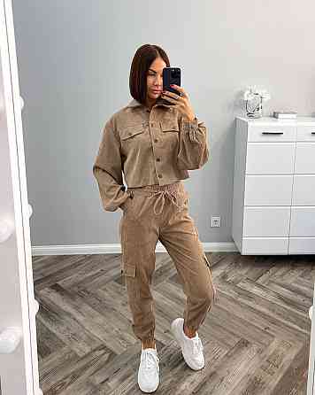 Женский стильный базовый костюм двойка из микровельвета Бежевый, 42/44 Одесса
