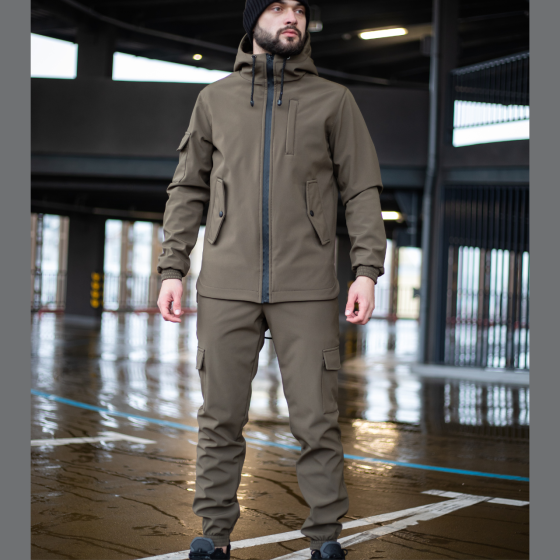 Чоловічий тактичний костюм Softshell Intruder хакі, куртка з капюшоном і штани з кишенями софтше XL Одеса