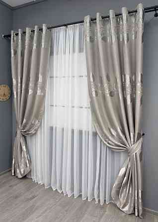 Комплект штор на люверсах VR-Textil Льон Рогожка № 1688ш Світло-сірий 150х250 см 2 шт (37-0239) Київ