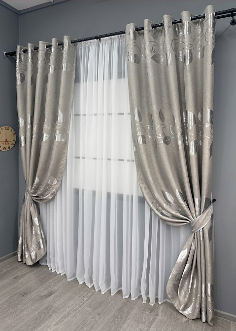 Комплект штор на люверсах VR-Textil Льон Рогожка № 1688ш Світло-сірий 150х250 см 2 шт (37-0239) Київ - фото 3