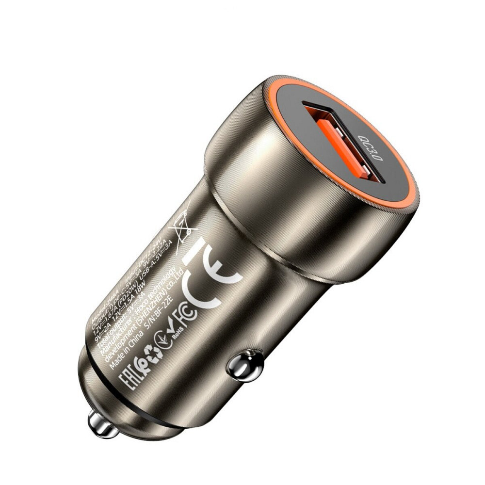 Автомобільний зарядний пристрій HOCO Z46 Blue shield single port QC3.0 18W Metal Gray Киев - изображение 2