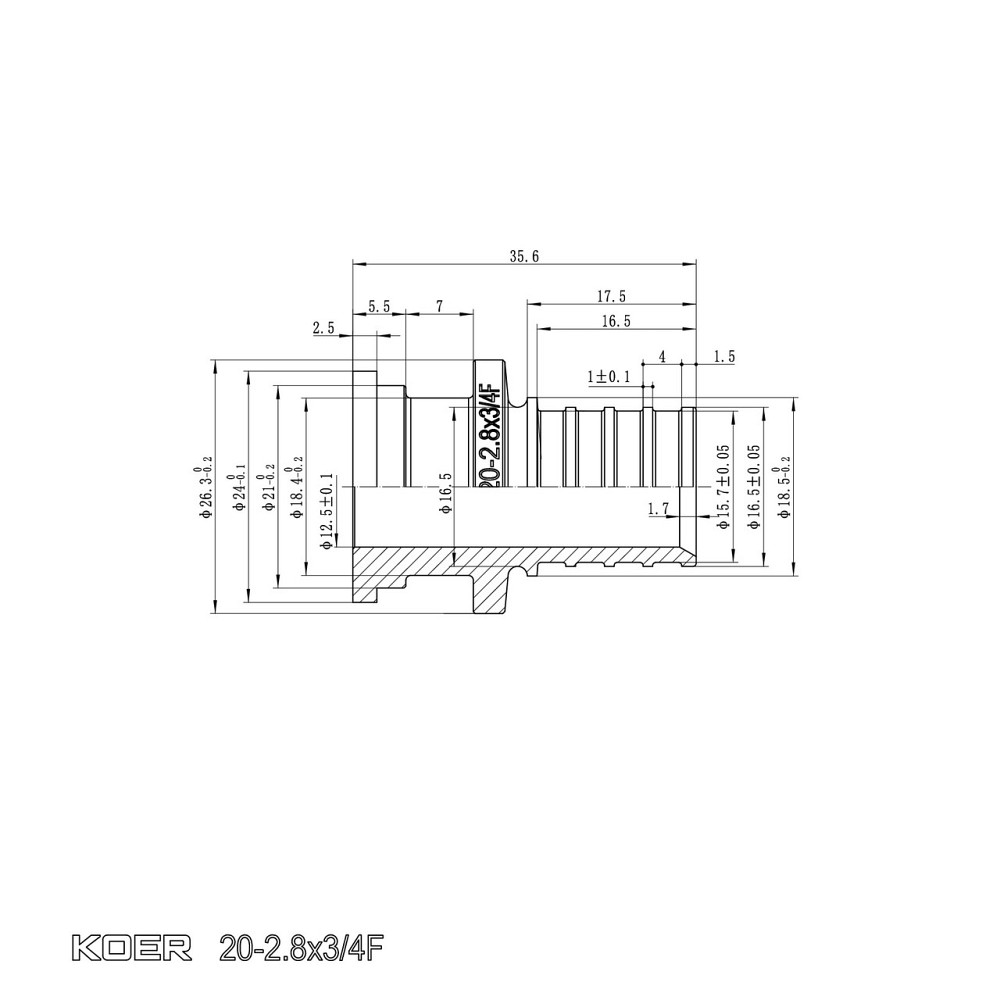 Перехідник з накидною гайкою під плоске ущільнення Koer KA.A08F-20S - 20(2.8mm) x 3/4"F (KR4867) Київ - фото 5