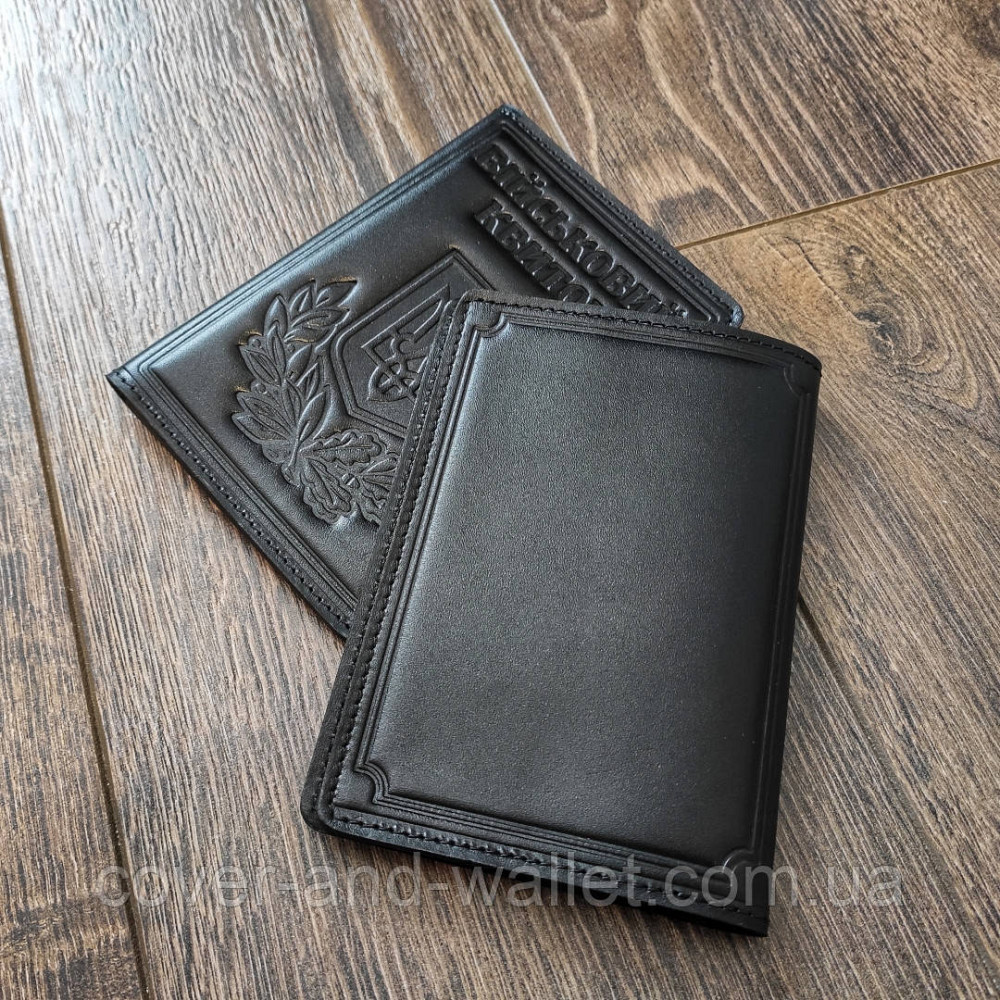 Шкіряна обкладинка на військовий квиток чорного кольору Київ - фото 9