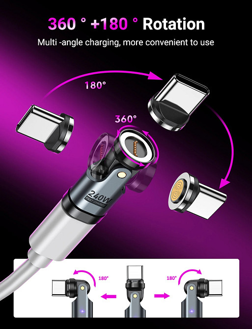 Магнітний конектор MicroUSB для магнітного адаптера, 9pin, швидка зарядка до 240W (без адаптера) Николаев - изображение 6