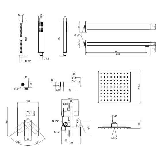 Душевая система скрытого монтажа Qtap Aquarius на два потребителя QTAQA64103NGB Black Matt черная Киев