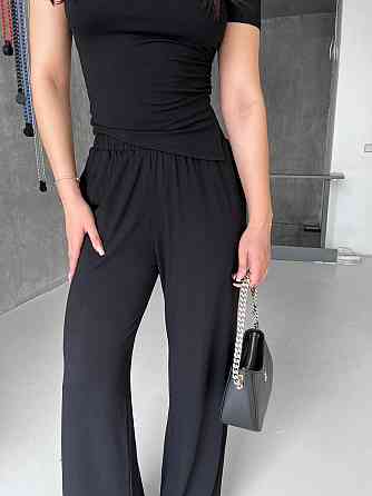 Жіночий прогулянковий костюм: футболка та штани з турецької віскози Чорний, 42/44 Одеса