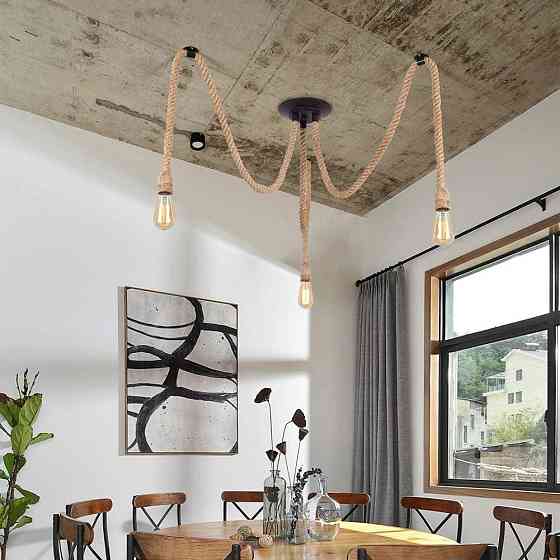 Люстра 3 Heads DIY ретро веревочная 3 лампы черная подвесная E27 индустриальная 150см Киев