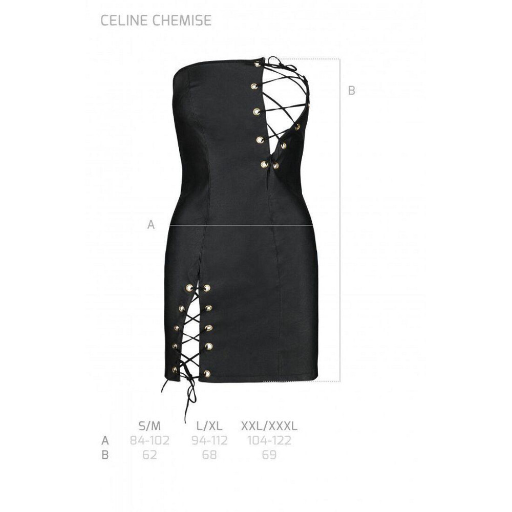 Мінісукня з екошкіри Passion CELINE CHEMISE black L/XL, шнурівка, трусики в комплекті Sex Aura Київ - фото 7
