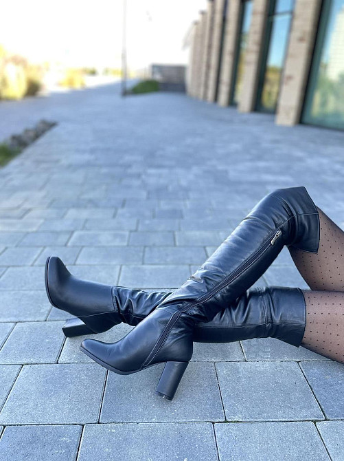 Nivelle Стильні ботфорти жіночі зимові з натуральної шкіри на підборах, чорні 5310 (8052-8033) Коломия - фото 1