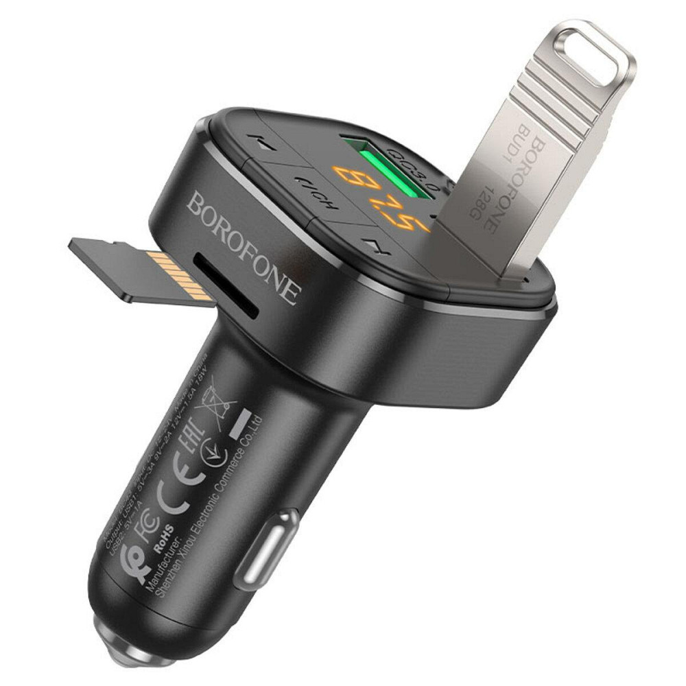 Автомобильное зарядное устройство с FM-модулятором BOROFONE BC43 Flash QC3.0 car BT FM transmitter 18W Black Одесса - изображение 5