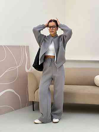 Жіночий теплий костюм-двійка з широкими штанами Сірий 42/46 Харків