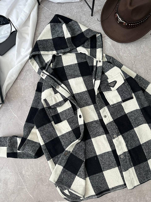 Жіноча повсякденна сорочка в клітинку з капюшоном турецький кашемір Чорний, 48/52 Одеса - фото 5