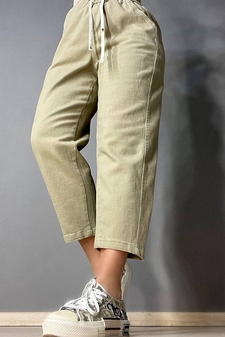 Джинси жіночі A-N 9962 MOM кюлоти укорочені резинка на таліі шнурок бежеві, бежевий, XL, XL, 87 см, 112 см Київ - фото 2