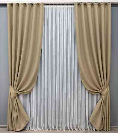 Комплект готовых штор VR-Textil Лен-блэкаут Лен Мешковина № 292ш Бежевый 150х270см 2 шт (30-042) Киев