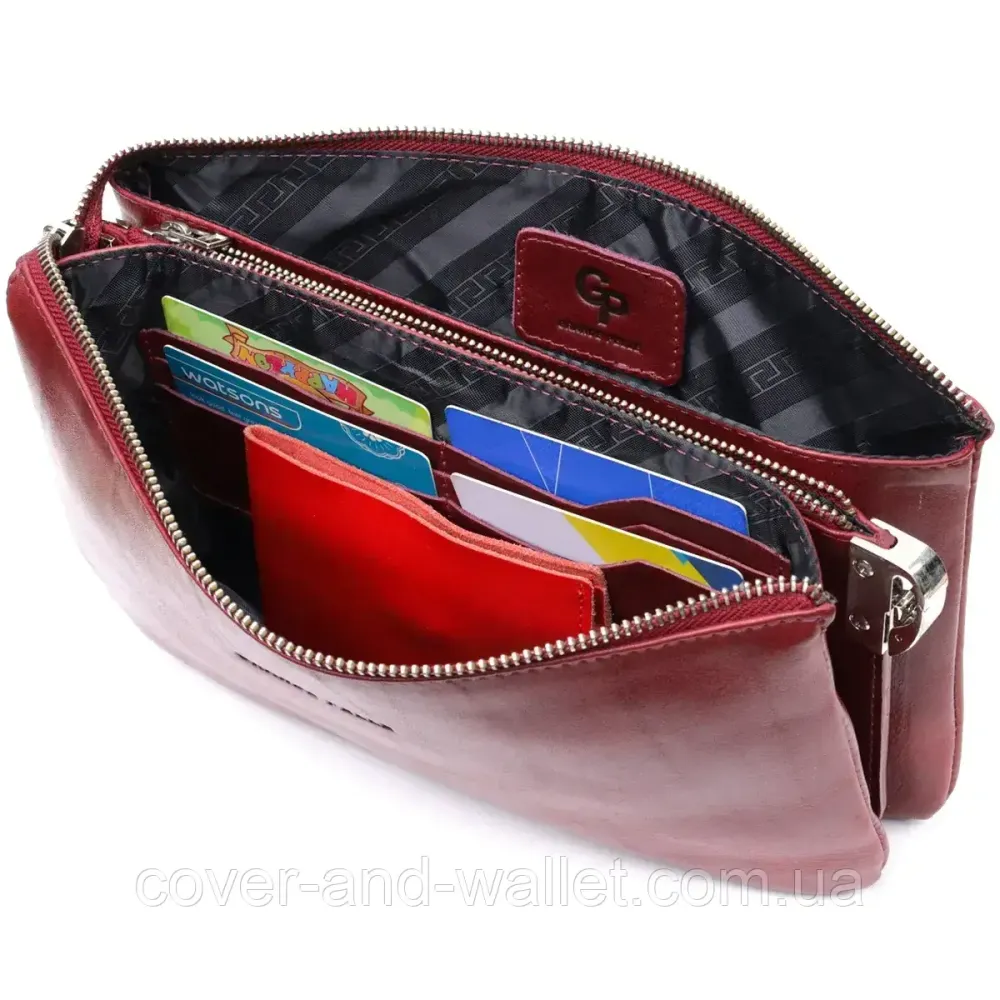 Стильный женский клатч из итальянской кожи бордового цвета Grande Pelle 70561001 Киев - изображение 8