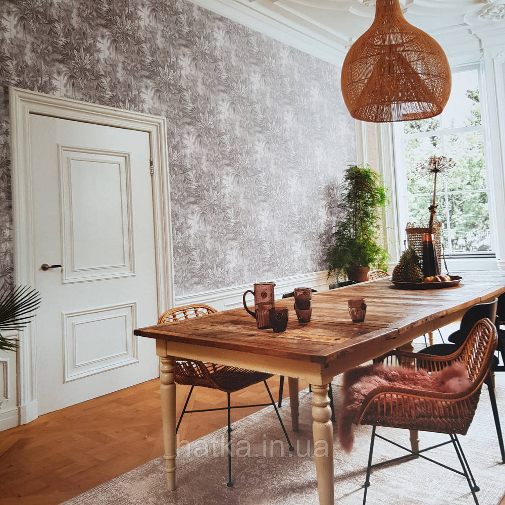 Шпалери флізелінові еко Rasch Kerala 0.53х10 м пальми листя екзотичні рослини сіро-чорний з рожевим Київ - фото 1