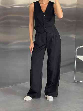 Жіночий класичний брючний костюм-двійка: жилет і штани костюмка Чорний, 46/48 Одеса