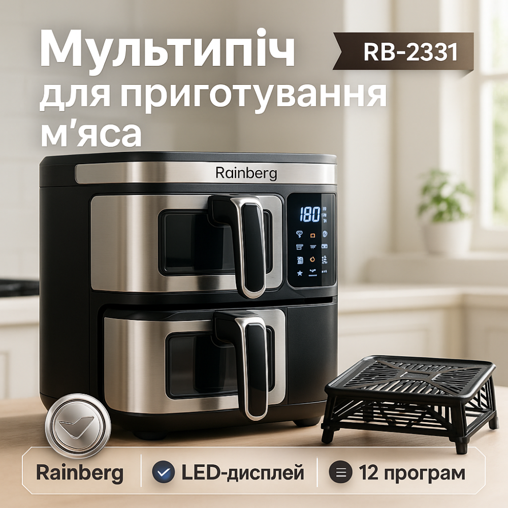 Аэрогриль для приготовление пищи в общежитие Rainberg RB-2331 4800Вт 15л, Настольная фритюрница OT-41 Львов - изображение 15