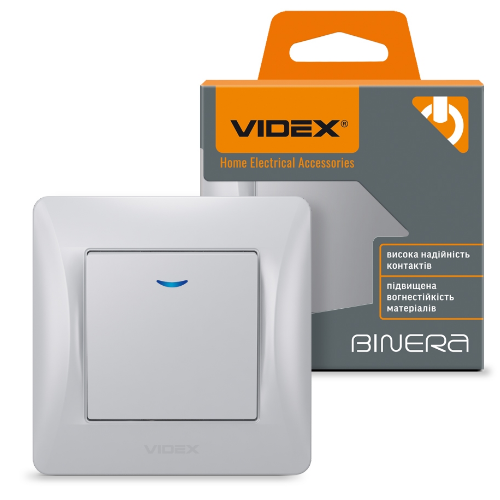 BINERA срібний шовк Вимикач внутрішній 1кл з підсвічуванням Videx Житомир - фото 2