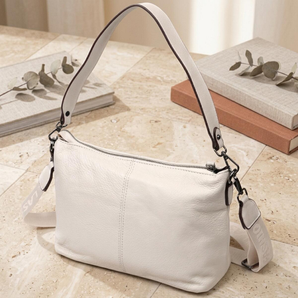 Прямокутна сумка жіноча з двома знімними ременями з натуральної шкіри Vintage 22377 Біла Київ - фото 14