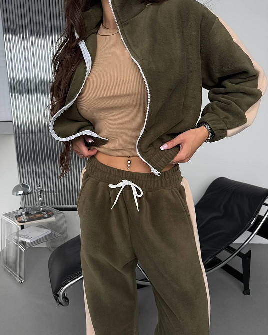 Женский теплый повседневный костюм с лампасами двойка двухсторонний флис Одесса - изображение 10