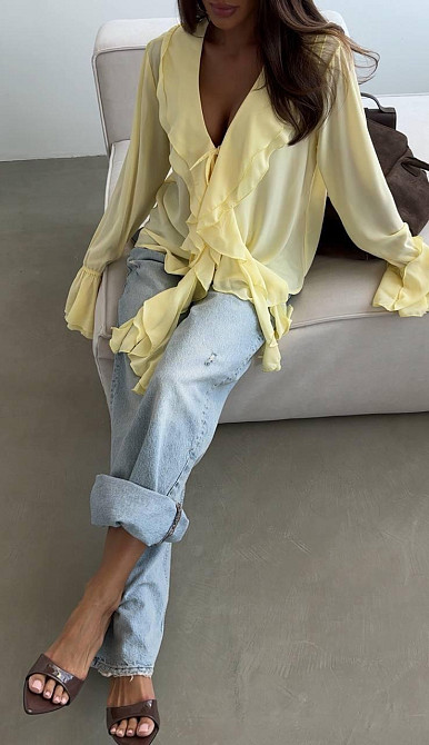 Жіноча шифонова блузка з воланами. Лимонний, 46/48 Одеса - фото 3