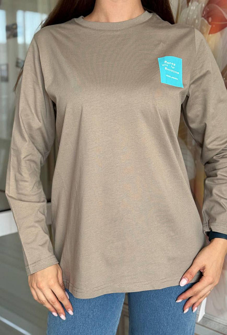 Жіночий стильний зручний лонгслів кулір-турецький бавовна Бежевий Одеса - фото 1