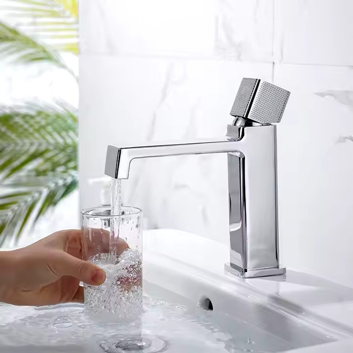 Змішувач для умивальника, раковини з латуні дизайнерський, одноважільний покриття хром Кам'янець-Подільський - фото 4