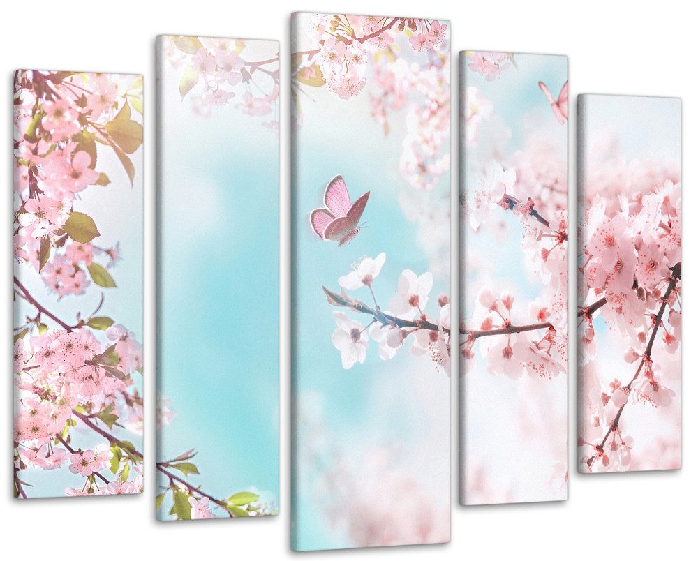 Модульна картина в вітальню / спальню Гілка сакури з метеликом Art-400_5 ( 80x118см) 115x170 см Київ - фото 1