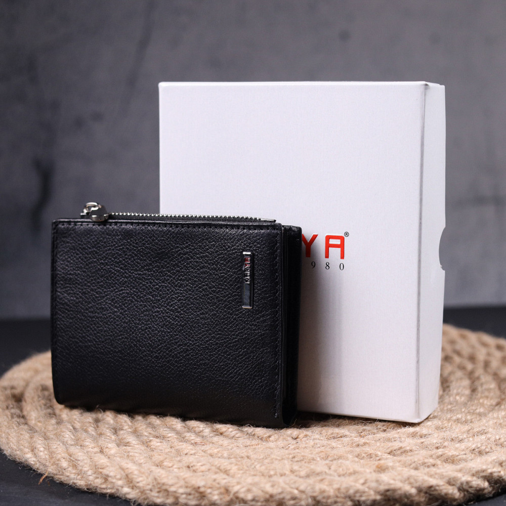 Вместительный вертикальный небольшой кожаный кошелек KARYA 21384 Черный Киев - изображение 10