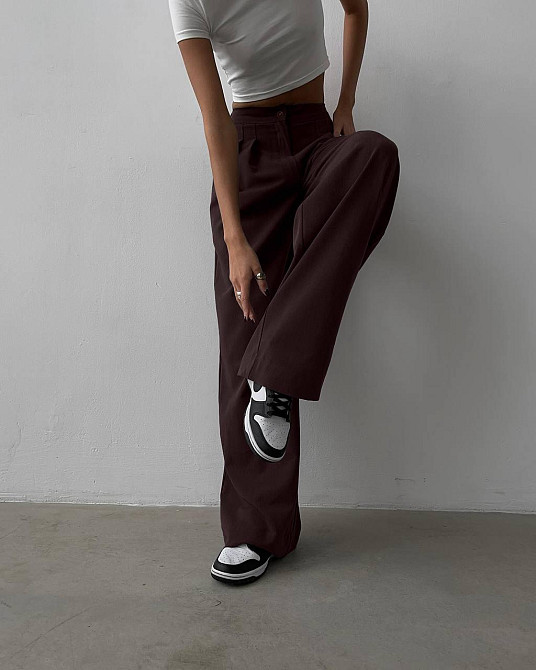 Женские базовые брюки палаццо костюмка Шоколадный, 46/48 Одесса - изображение 4