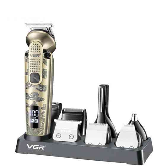 Машинка для стрижки волос VGR V-103 (8 в 1) LCD для бороды и носа + подставка Бронза Винница