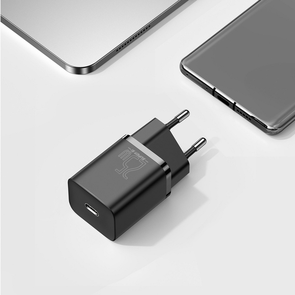 Мережевий зарядний пристрій Baseus Super Si Quick Charger 1C 25W EU Sets, колір чорний (With Mini, колір білий Cable Type-C - Одеса - фото 6