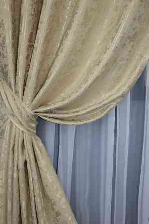 Комплект штор на люверсах VR-Textil Лен мрамор Pavliani ХО № 1270ш Бежевый 150х250 см 2 шт (37-0122) Киев