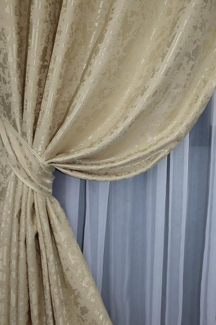 Комплект штор на люверсах VR-Textil Лен мрамор Pavliani ХО № 1270ш Бежевый 150х250 см 2 шт (37-0122) Киев - изображение 4