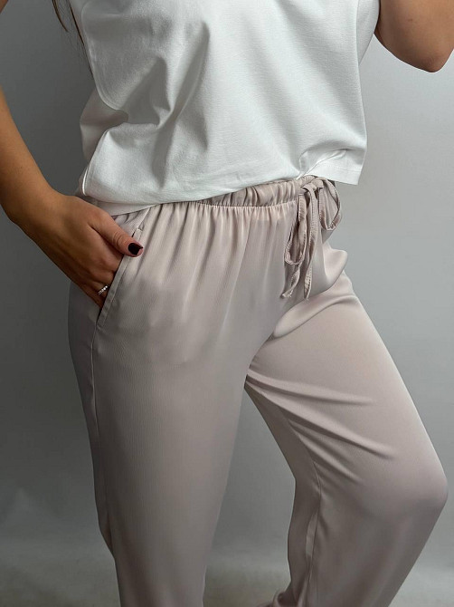 Женские штаны-палаццо из шелка Пудра XS-S Харьков - изображение 3