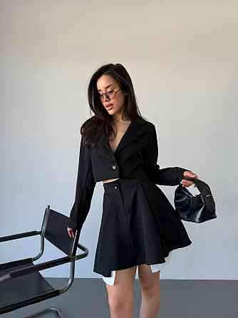 Жіночий костюм двійка: укорочений піджак і спідниця з трендовою імітацією кишень турецька костюмка + котон Одеса