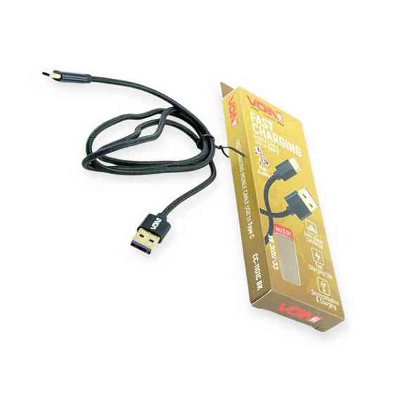 Кабель для заряджання USB - Type-C, 1м, 5.0А чорний, круглий кауч. обплетення, позолоч. роз'єми Мукачево