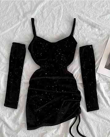 Женская вечерняя привлекательная мини-платье из бархата с блестками Одесса