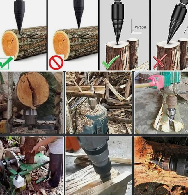 Свердло для колки дров Винтовий колун на перфоратор та дріль, конус дровокіл Київ - фото 3