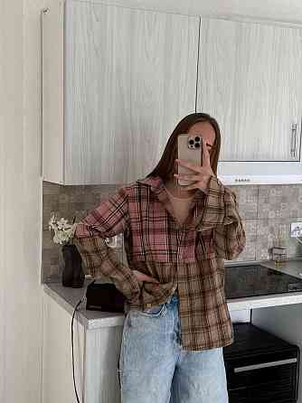 Женская двухцветная оверсайз рубашка в клетку фланель Одесса