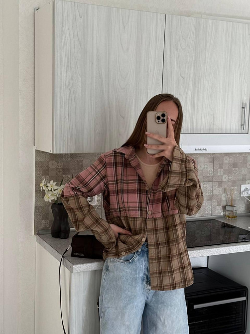 Женская двухцветная оверсайз рубашка в клетку фланель Одесса - изображение 1