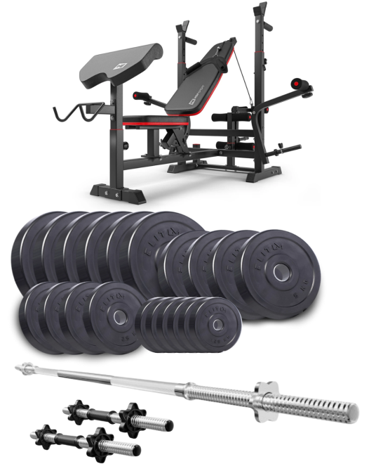 Набір Elitum Titan 109кг з лавою HS-1075 Pro, штангою та гантелями Киев - изображение 1
