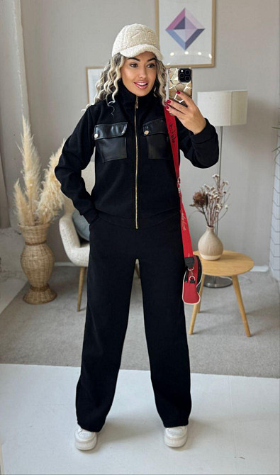 Женский стильный костюм двойка: кофта и штаны вельвет на плотном флисе Чорний, 42/44 Одесса - изображение 8