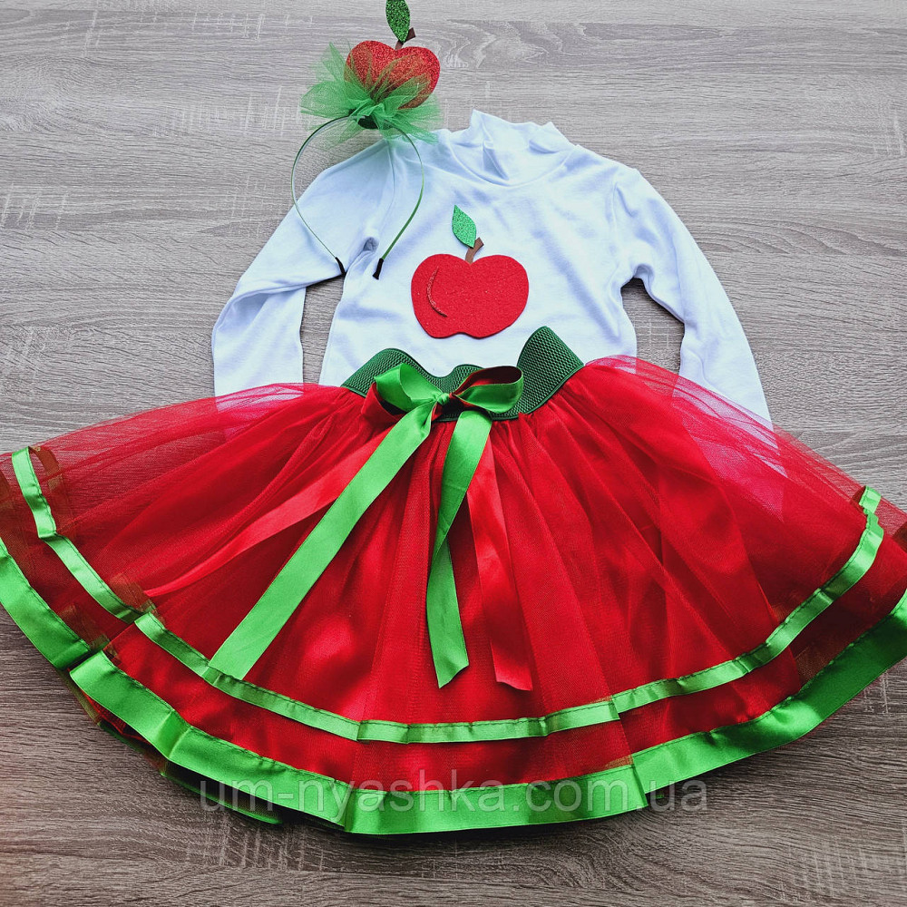 Костюм Яблочка Зеленая пышная юбочка + пришивное яблоко + обруч Кривой Рог - изображение 4