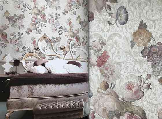 Шпалери метрові вінілові на флізелін Yuanlong Samsara метрові вензелі завитки структурні сірі сріблясті Київ