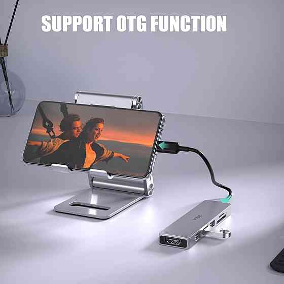YIYOO 6-в-1 USB-C хаб, HDMI 4K@30Hz, 3x USB 3.0, SD/TF, адаптер для MacBook, Surface, XPS, PS5, Xbox Київ