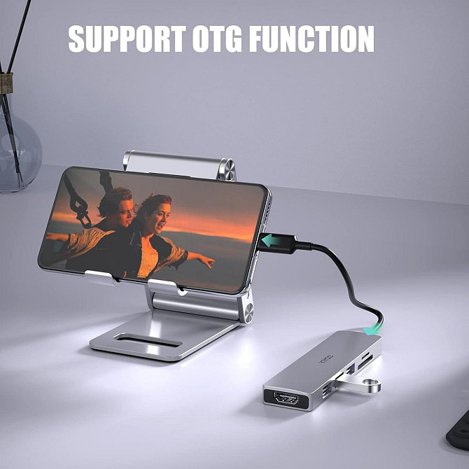 YIYOO 6-в-1 USB-C хаб, HDMI 4K@30Hz, 3x USB 3.0, SD/TF, адаптер для MacBook, Surface, XPS, PS5, Xbox Київ - фото 6