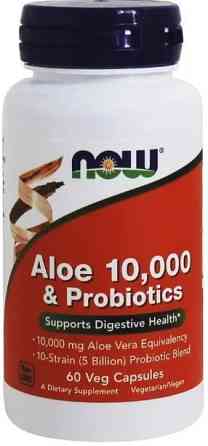 Алоэ вера 10000 и пробиотики Now Foods Aloe & Probiotics 60 вег капс Киев